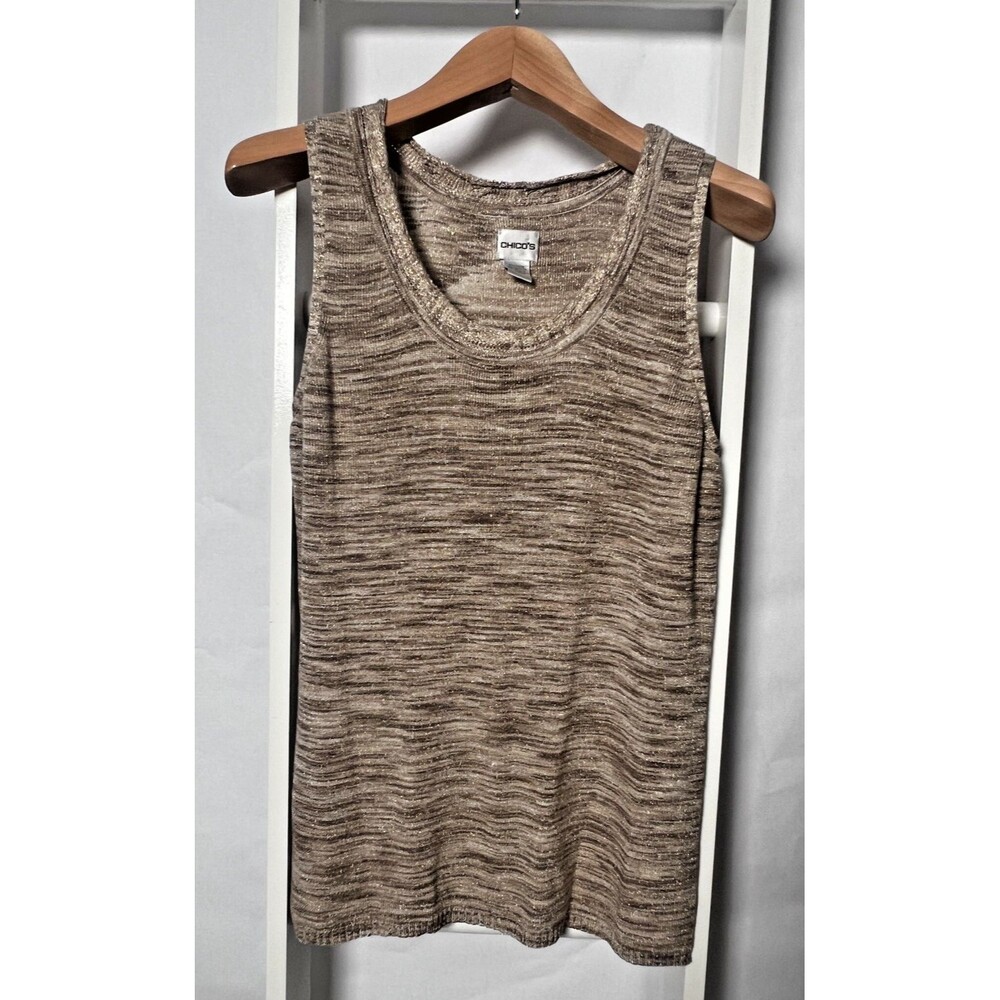 Chico's Metallic Sweater Tank Womens XL (Chicos 3) Varigated Beige Brown Gold EC